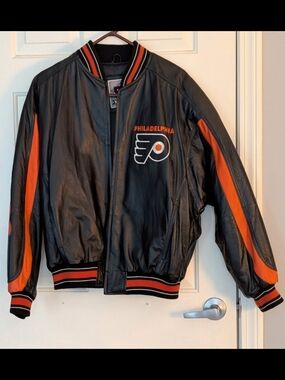 Vintage Flyers Black & Orange Leather Bomber Jacket